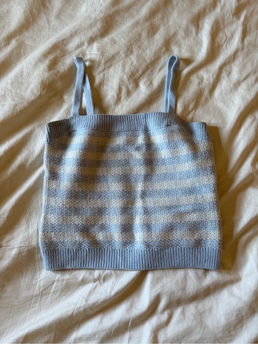 Blue and White Knit Tank Top